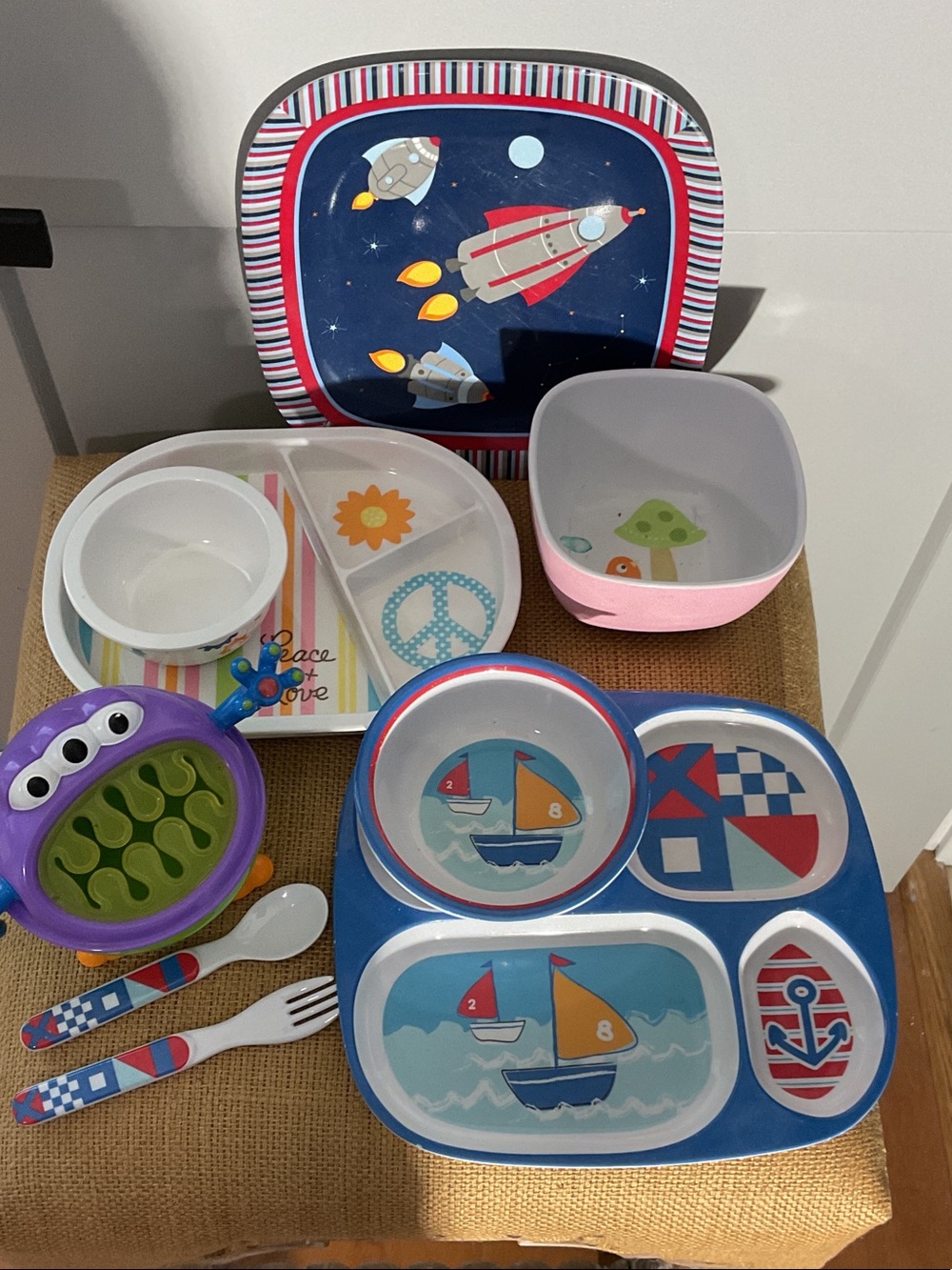 Melamine Kids Dinner Set - Navy, Blue, Red, Pink (9pcs)